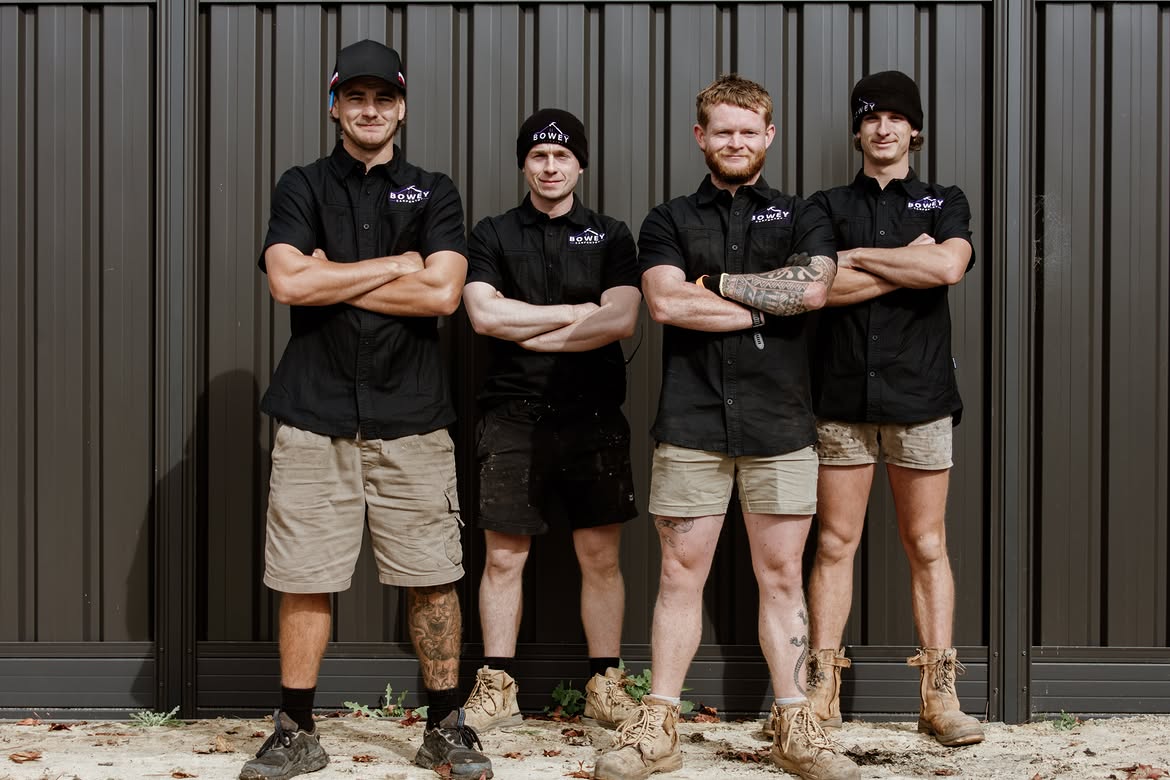 The Bowey Carpentry team in branded work shirts on site in Perth